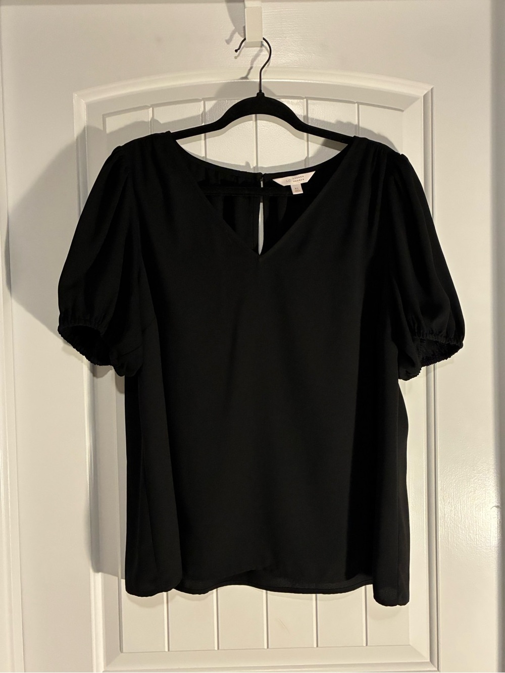 Black V-Neck Puff Sleeve Women's Top
